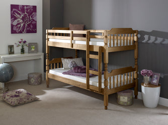 Colonial Waxed Pine Wooden Bunk Bed Frame - 3ft Single