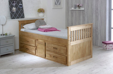 Captains Waxed Pine Wooden Storage Bed Frame - 3ft Single