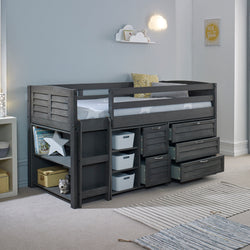 Cozy Grey Space-Saving Modern Mid Sleeper Bed - Single Size with Storage & Reversible Ladder