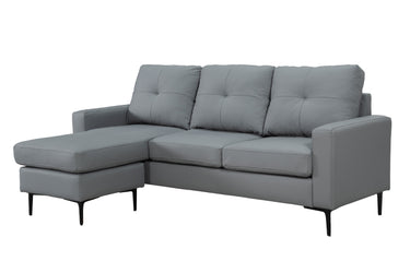 Elm Corner Sofa with Matching Footstool, 3 Seater Sofa in Air Leather Grey/Black
