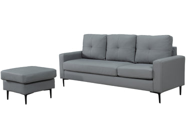 Elm Corner Sofa with Matching Footstool, 3 Seater Sofa in Air Leather Grey/Black