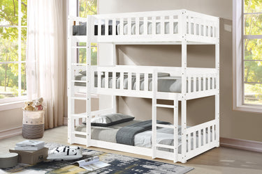 Lydia Triple Bunk Bed With Ladder in WHITE, Wooden High Sleeper Kids Bunk Bed, Solid Rubberwood Bed Frame, Children's Bedroom Furniture, With or Without Mattresses