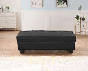 Zinc Black PU Leather Ottoman Bench