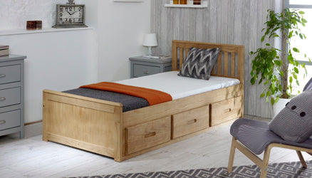 Mission Waxed Pine Wooden Storage Bed Frame - 3ft Single, 4ft Small Double and 4ft6 Double