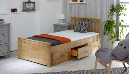 Mission Waxed Pine Wooden Storage Bed Frame - 3ft Single, 4ft Small Double and 4ft6 Double