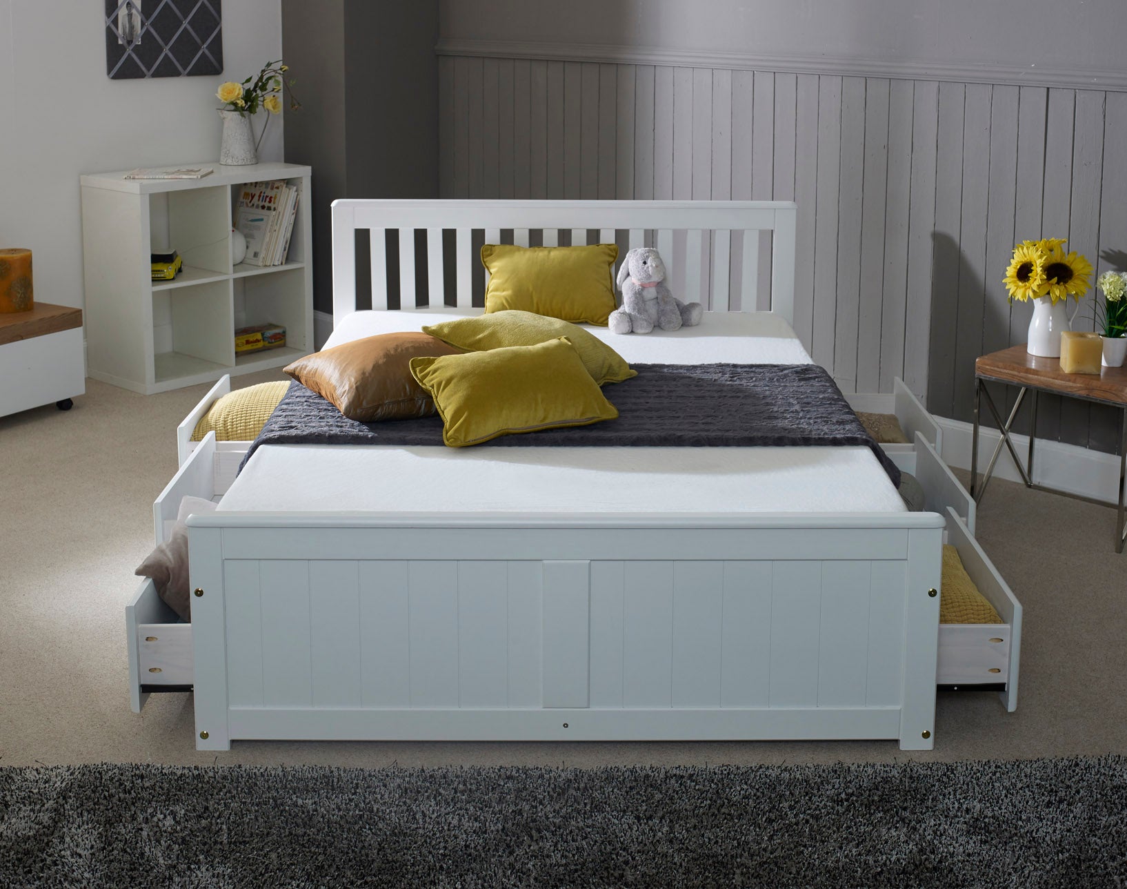 4'6" Mission White Wooden Storage Bed