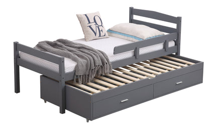 Captain Wooden Bed with Trundle, Storage Drawers and Safety Guard Rail