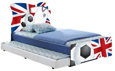 Blue PU Faux Leather Children’s Bed with Union Football Design