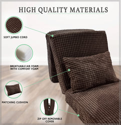 Tri-Folding Futon Mattress with Soft Jumbo Cord Cover and Matching Cushion